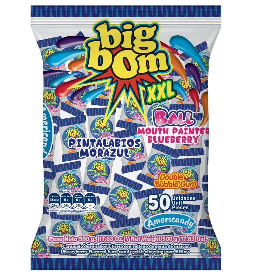 CHICLE BIG BOM BALL XXL MORAZUL *50und *500gr_1 CHICLE BIG BOM BALL XXL MORAZUL *50und *500gr_1